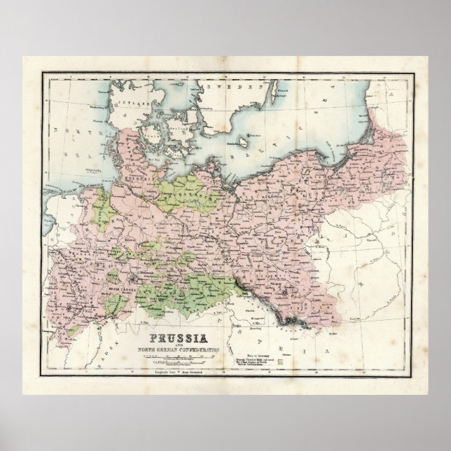 Antique Map of Prussia Poster (Front)