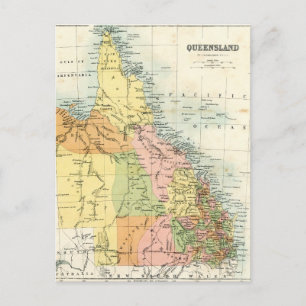 Antique map of Queensland Australia Postcard