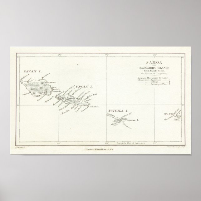 Antique Map of Samoa Poster (Front)