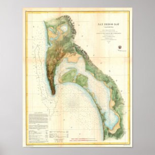 Antique map of San Diego Bay California Poster