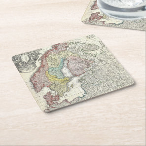 Antique Map of Scandinavia Square Paper Coaster