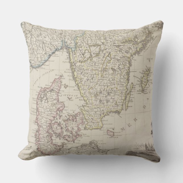 Antique Map of Scandinavia Throw Pillow (Front)
