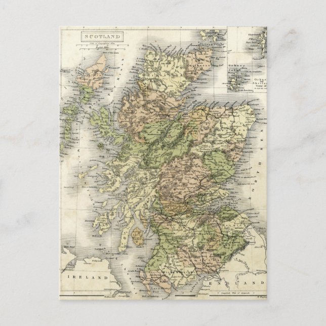 Antique map of Scotland Postcard (Front)
