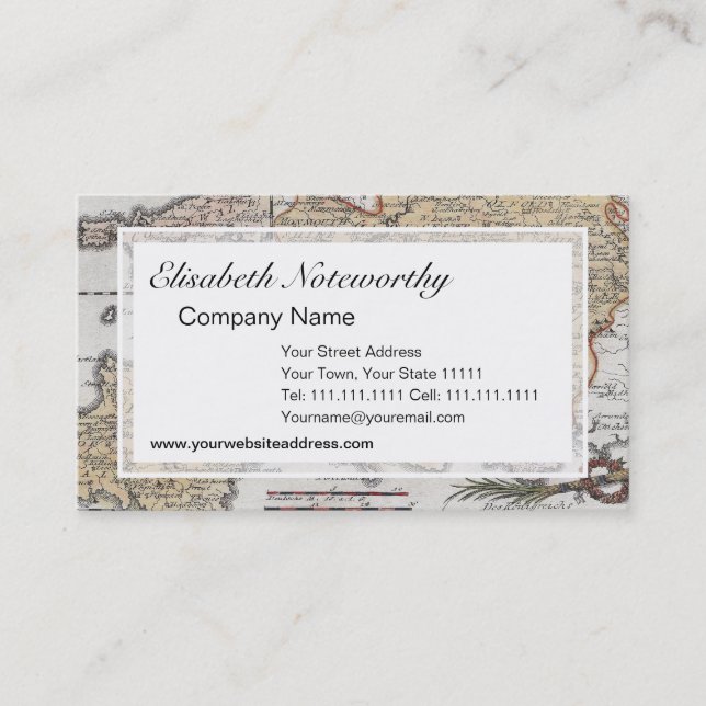 Antique Map of Southern England, Devon, Cornwall Business Card (Front)