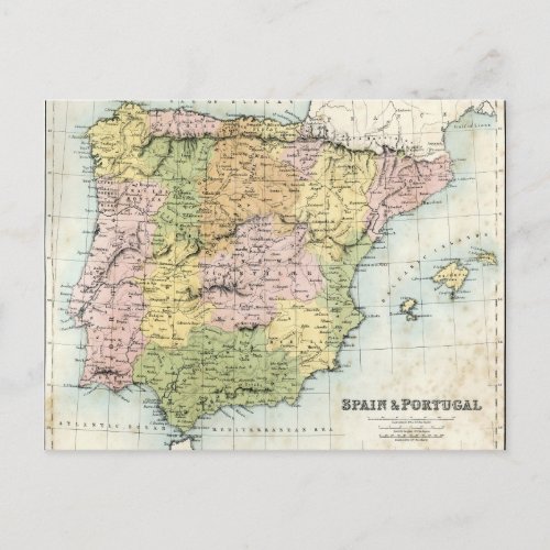 Antique map of Spain and Portugal Postcard