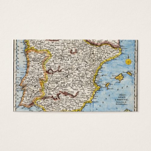 Antique Map of Spain &amp; Portugal circa 1700s Business Cards