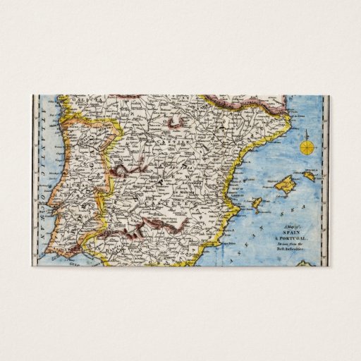 Customizable Antique Map of Spain &amp; Portugal circa 1700s Business Cards