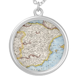 Antique Map of Spain & Portugal circa 1700s Silver Plated Necklace