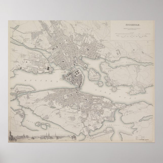 Antique Map of Stockholm, Sweden Poster (Front)