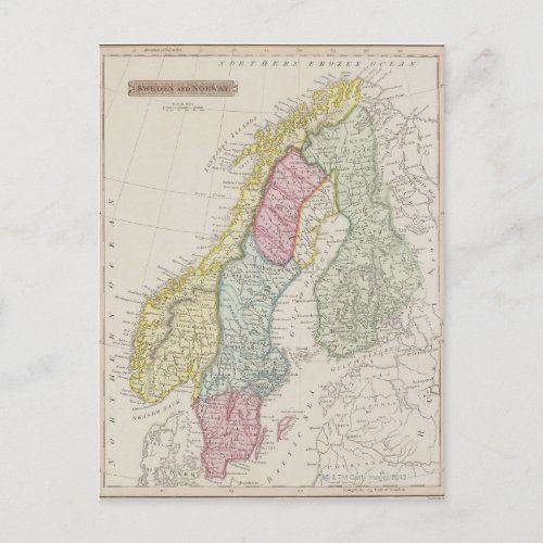 Antique Map of Sweden Postcard