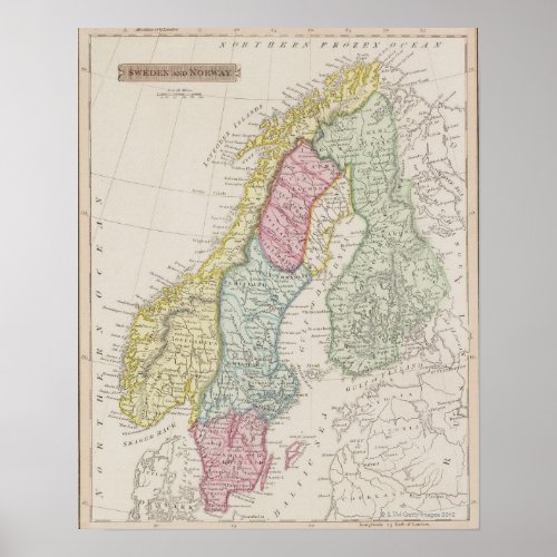 Antique Map of Sweden Poster