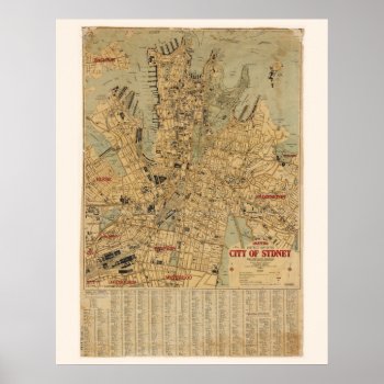 Antique Map Of Sydney Australia Poster by whereabouts at Zazzle