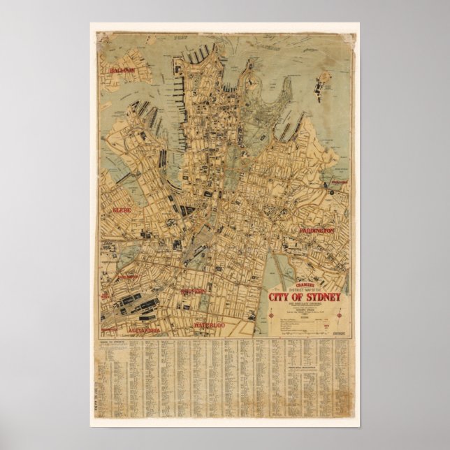 Antique map of Sydney Australia Poster (Front)