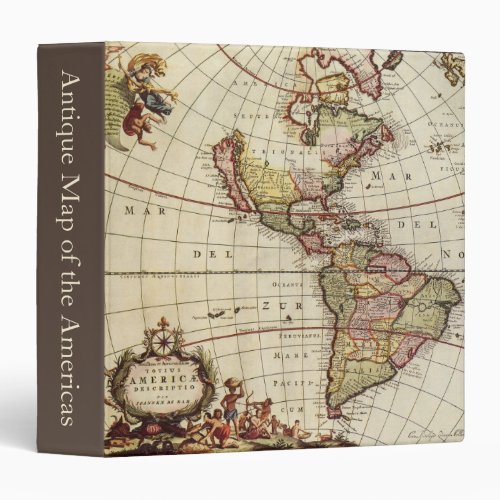 Antique Map of the Americas by Johannes De Ram 3 Ring Binder