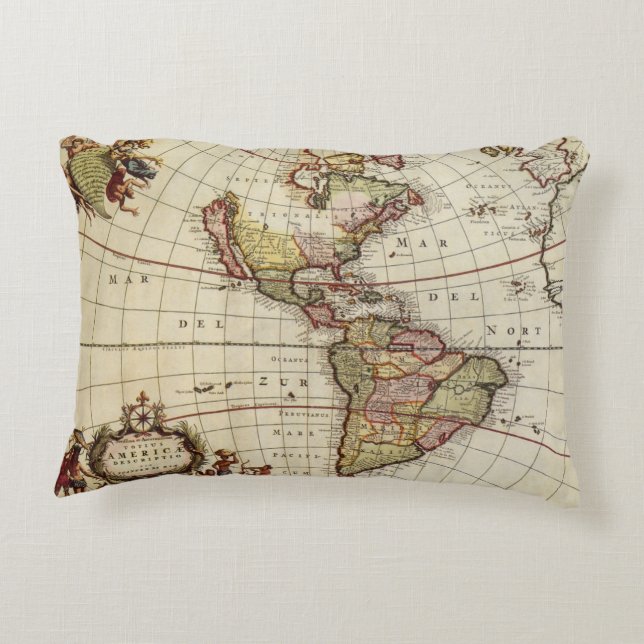 Antique Map of the Americas by Johannes De Ram Accent Pillow (Back)