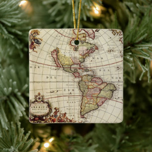 Antique Map of the Americas by Johannes De Ram Ceramic Ornament