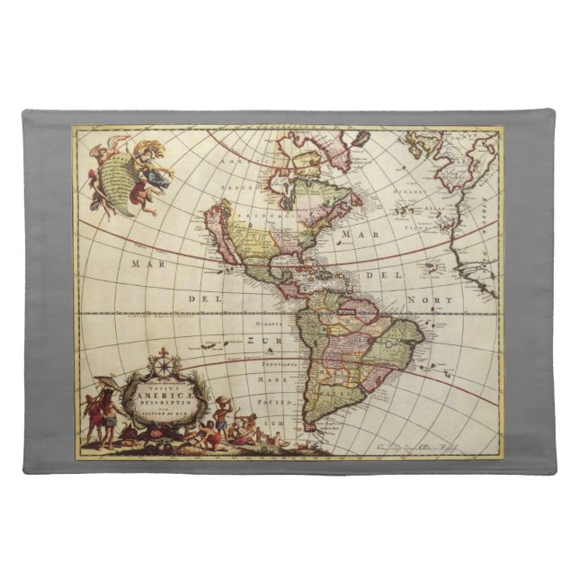 Antique Map of the Americas by Johannes De Ram Cloth Placemat (Front)