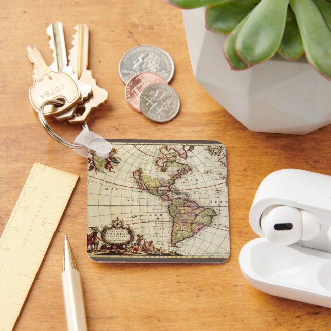 Antique Map of the Americas by Johannes De Ram Keychain (Desk)