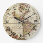 Antique Map of the Americas by Johannes De Ram Large Clock