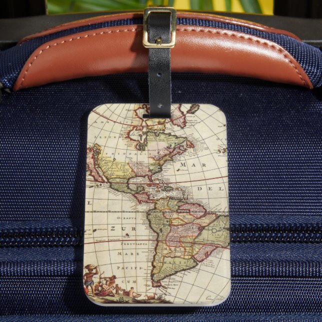 Antique Map of the Americas by Johannes De Ram Luggage Tag (Front Insitu 2)