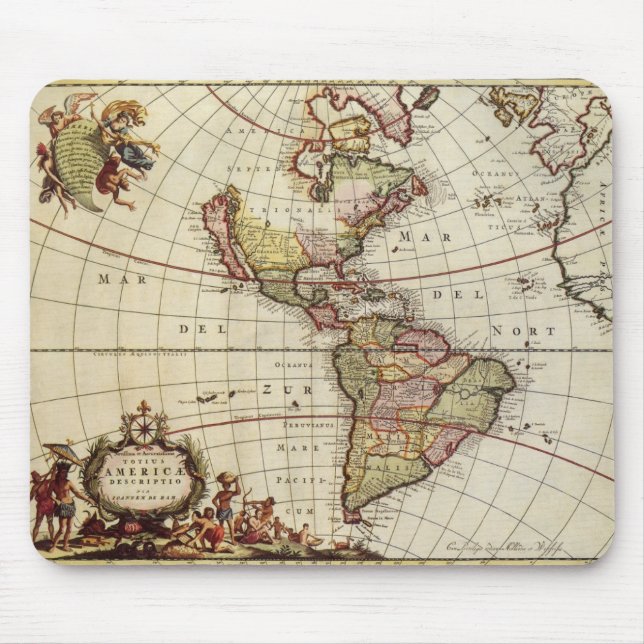 Antique Map of the Americas by Johannes De Ram Mouse Pad (Front)