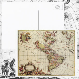 Antique Map of the Americas by Johannes De Ram Postcard