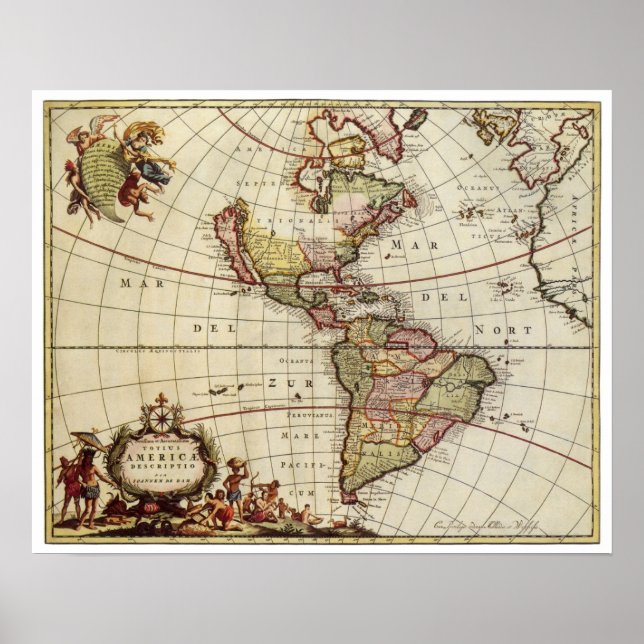 Antique Map of the Americas by Johannes De Ram Poster (Front)