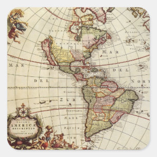 Antique Map of the Americas by Johannes De Ram Square Sticker
