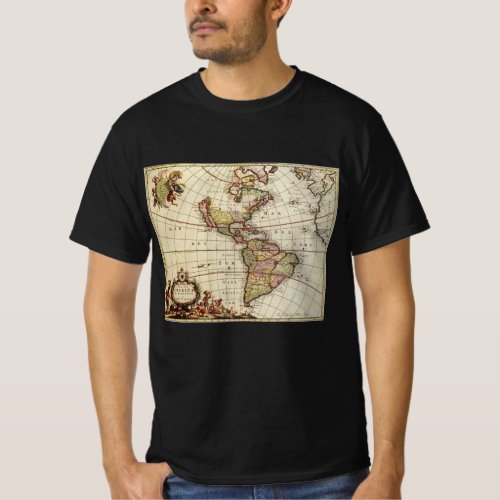 Antique Map of the Americas by Johannes De Ram T_Shirt