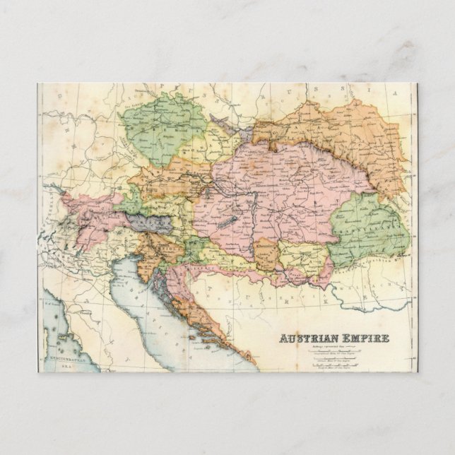 Antique map of the Austrian Empire Postcard (Front)