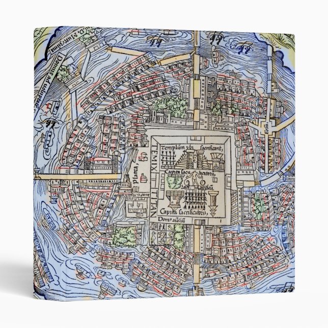 Antique Map of the Aztec Capital Tenochtitlan 3 Ring Binder (Front/Spine)