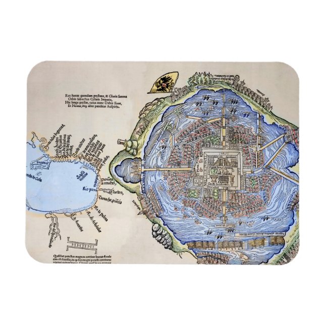 Antique Map of the Aztec Capital Tenochtitlan Magnet (Horizontal)