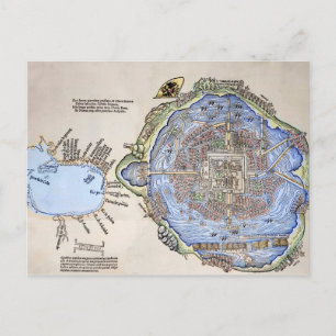 Antique Map of the Aztec Capital Tenochtitlan Postcard