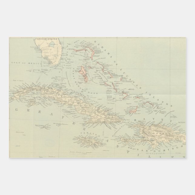 Antique Map of the Bahama Islands Wrapping Paper Sheets (Front)