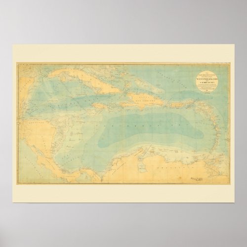 Antique Map of the Caribbean Sea Poster