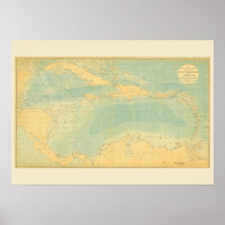 Antique Map of the Caribbean Sea Poster | Zazzle