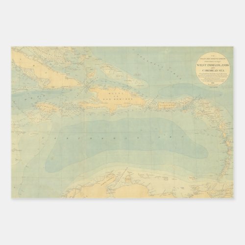 Antique Map of the Caribbean Sea Wrapping Paper Sheets