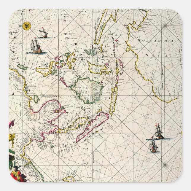 Antique Map of the East Indies Square Sticker (Front)
