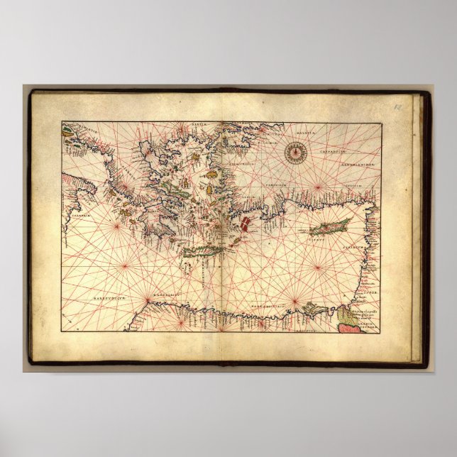Antique Map of the Eastern Mediterranean Sea Poster (Front)