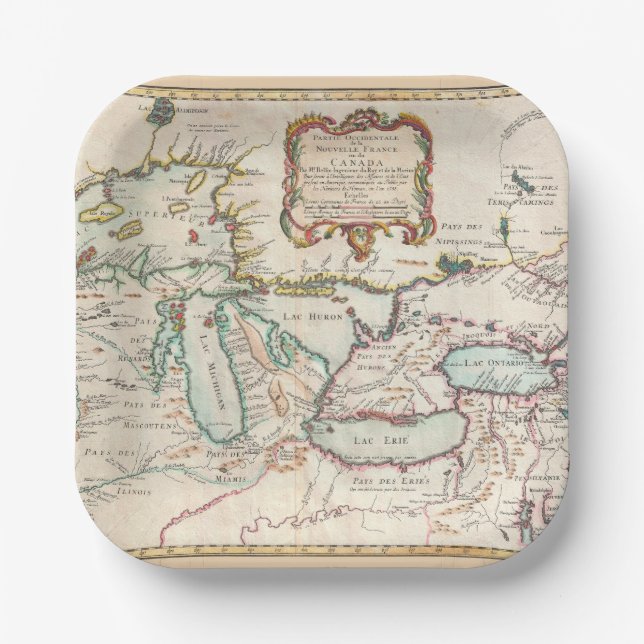 Antique Map of the Great Lakes Paper Plates (Front)
