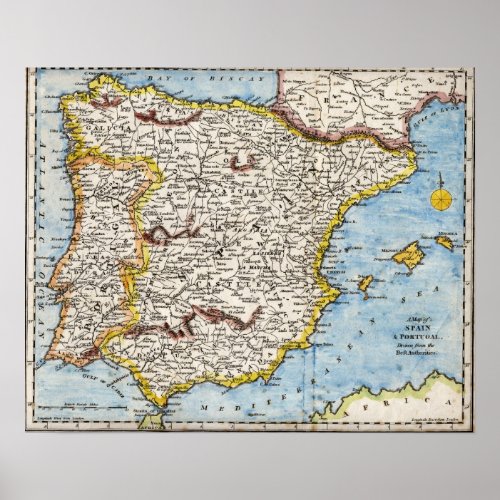 Antique map of the Iberian Peninsula Poster