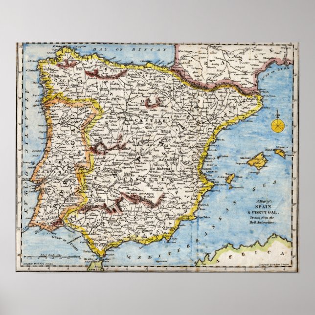 Antique map of the Iberian Peninsula Poster (Front)