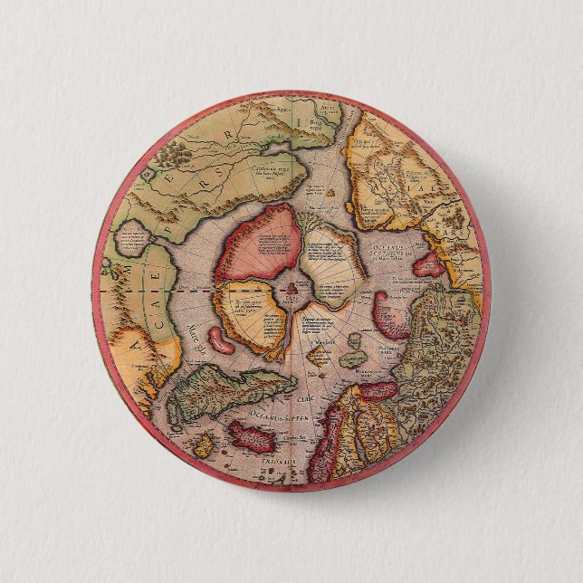 Antique Map of the North Pole Map by Mercator Button (Front)