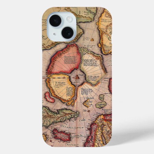 Antique Map of the North Pole Map by Mercator iPhone 15 Case
