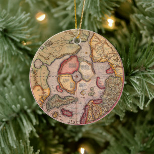 Antique Map of the North Pole Map by Mercator Ceramic Ornament