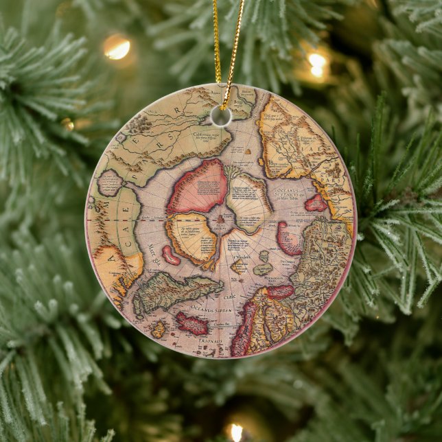 Antique Map of the North Pole Map by Mercator Ceramic Ornament (Tree)