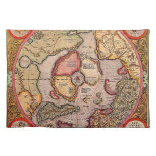 Antique Map of the North Pole Map by Mercator Cloth Placemat