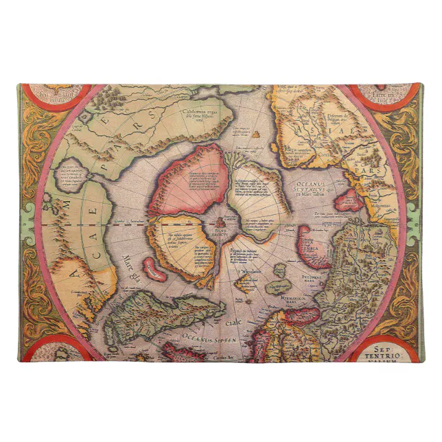 Antique Map of the North Pole Map by Mercator Cloth Placemat | Zazzle
