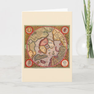 Antique Map of the North Pole Map by Mercator Holiday Card