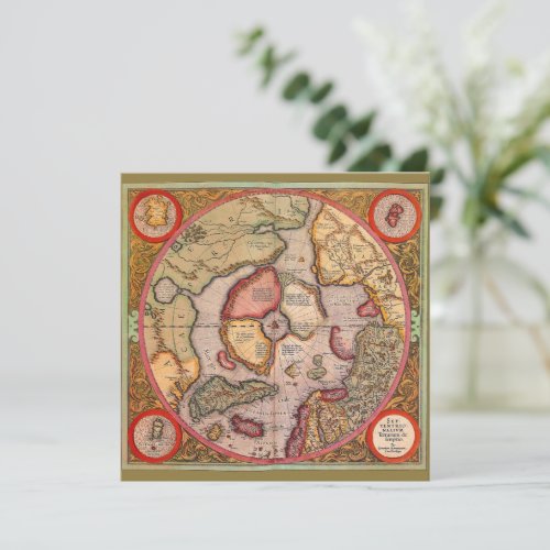 Antique Map of the North Pole Map by Mercator Invitation